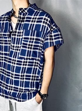 FEAR OF GOD 6th主线格子衬衫FOG红蓝格纹坎肩亨利领短袖男高街潮