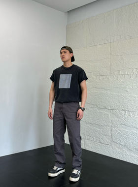 SOS重磅水洗B01伐木裤百搭宽松硬挺直筒工装裤双膝加厚帆布休闲裤