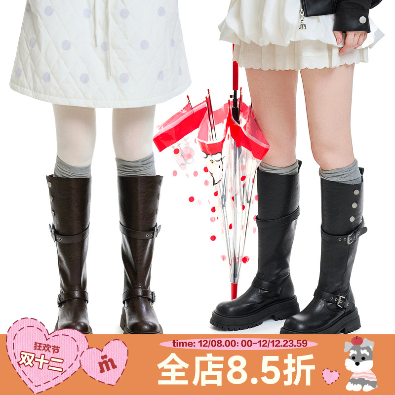 玛速主义2025年冬季新款厚底粗跟骑士靴不过膝女靴休闲百搭长筒靴