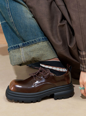 玛速主义2026年春季新款英伦风黑色小皮鞋厚底百搭单鞋粗跟女鞋潮