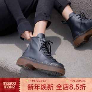 玛速主义2025新款 厚底白色马丁靴女冬英伦风黑色短靴百搭炸街靴子