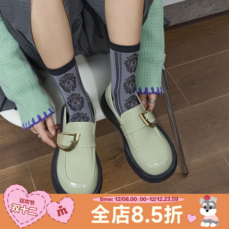 玛速主义2025新款厚底圆头乐福鞋女冬季平底百搭单鞋英伦风小皮鞋