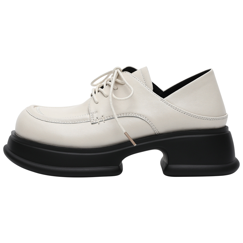 玛速主义2025新款复古黑色单鞋女冬圆头系带百搭厚底英伦风小皮鞋