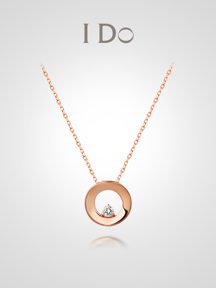 I Do Round Series 18K gold diamond necklace Female pendant Jewelry Rose gold clavicle chain ido