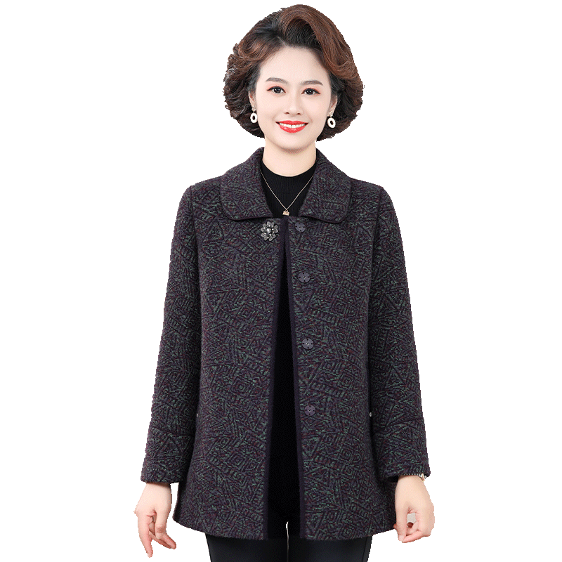 中老年女秋冬毛呢外套洋气新款