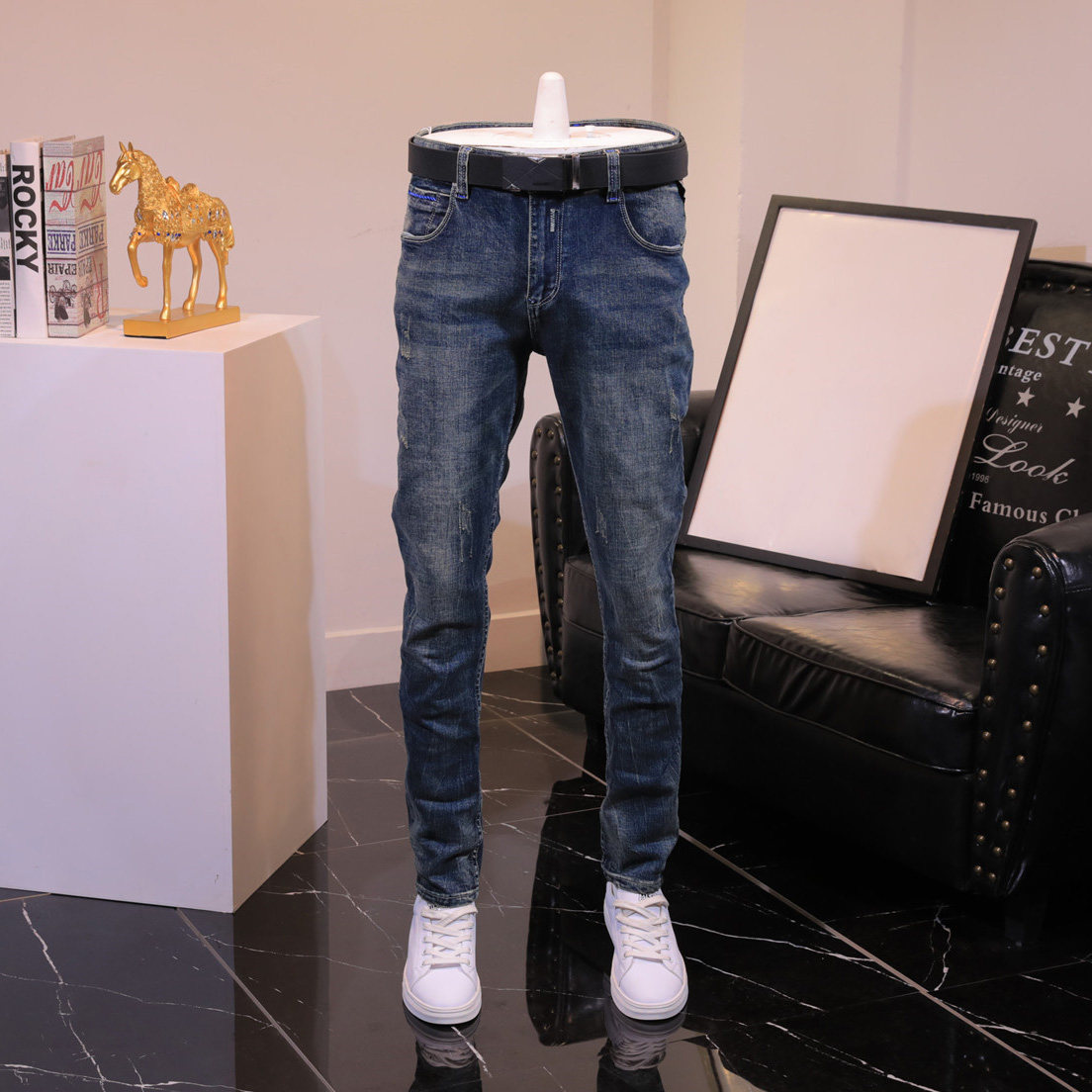 2026年春秋复古牛仔裤男修身小脚时尚青年休闲长裤子帅气怀旧ins