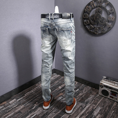 复古牛仔裤男士潮牌时尚破洞补丁