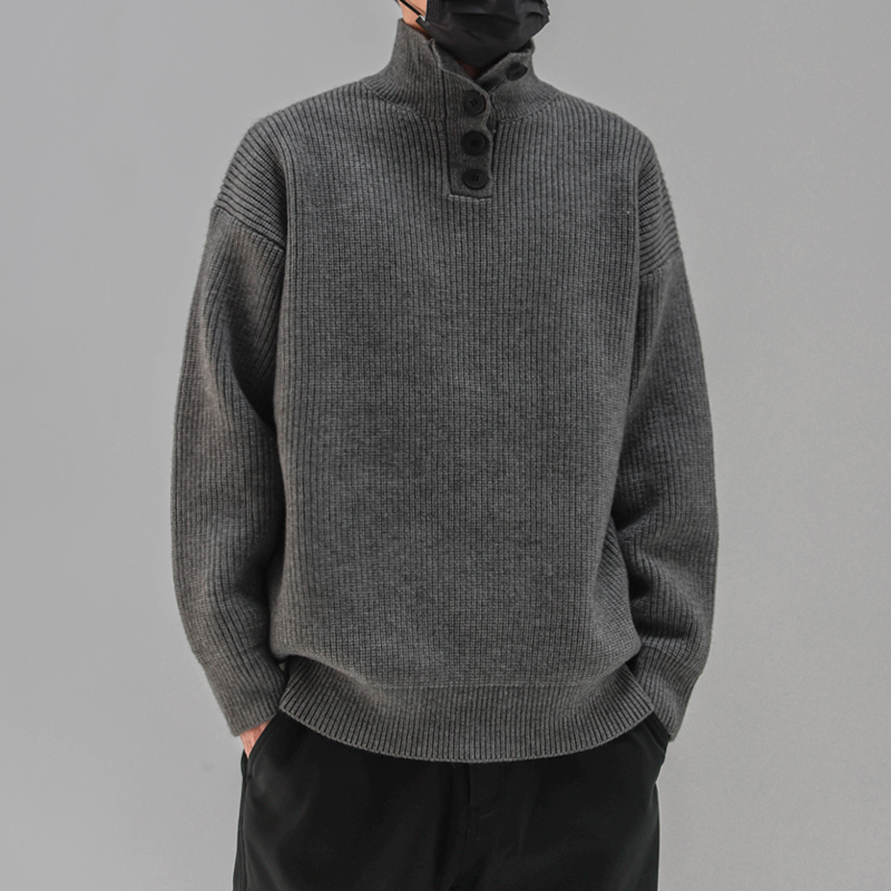 纽扣冬季半高领毛衣男