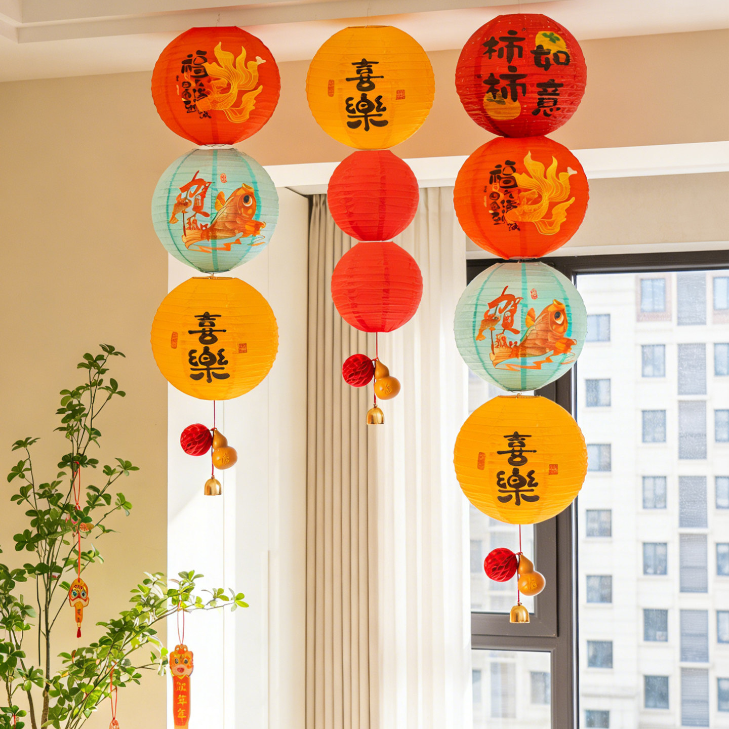 新年福字红灯笼挂饰2026新款乔迁之喜发光宫灯春节过年场景布置品
