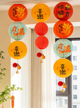 新年福字红灯笼挂饰2026新款马年元旦发光宫灯春节过年场景布置品