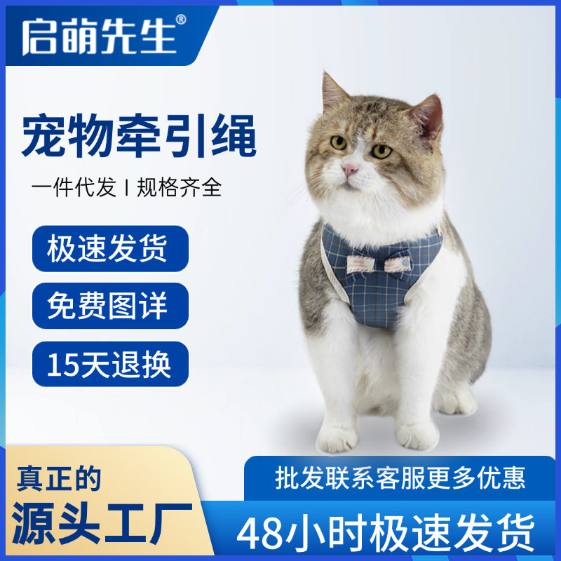 猫咪牵引绳小猫遛猫绳幼猫防挣脱猫链子宠物舒适材质背心式胸背带