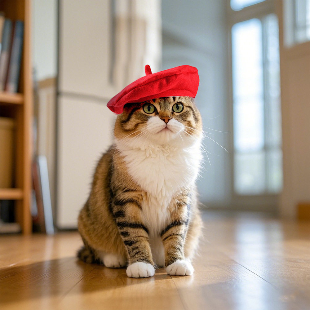 妙迪新款跨境宠物帽子装扮可爱猫猫贝雷帽拍照猫帽子狗狗头套头饰