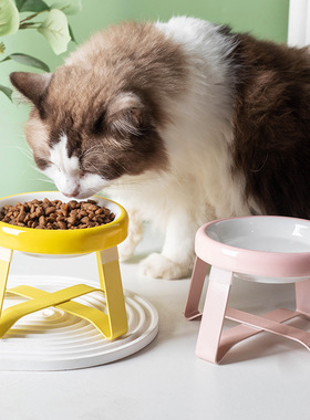 pecolo碗陶瓷猫碗狗碗铁架保护颈椎防打翻幼猫罐头猫粮喝水碗