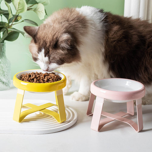 pecolo碗陶瓷猫碗狗碗铁架保护颈椎防打翻幼猫罐头猫粮喝水碗