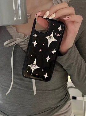 ins黑色水钻钻四角星适用三星s23/S22手机壳s21fe s20+少女软壳s10 s9滴胶note20 10+保护套A71 A53 A52日韩