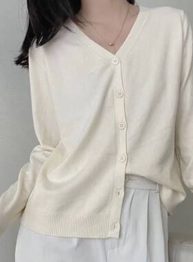新品软糯亲肤薄款针织开衫女韩版V领宽松洋气小外搭毛衣外套上衣