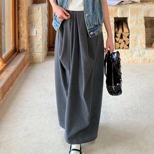 灰色褶皱半身裙女小众设计感半裙子春 S1714设计师品牌不规则长款