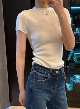 【BARRIFAIT】新款羊毛弹力半高领平纹针织短袖