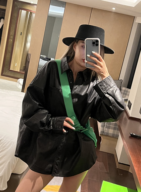 AP姐姐街头潮搭帅气设计师款皮衣外套