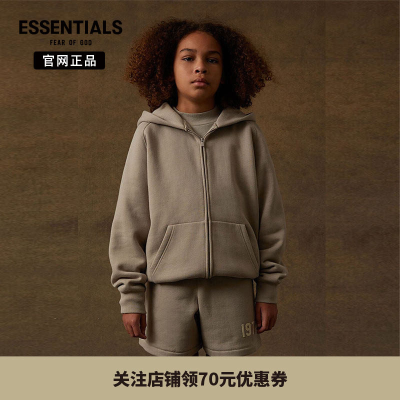 【特价专区】Fear of God Essentials儿童印花拉链连帽卫衣外套