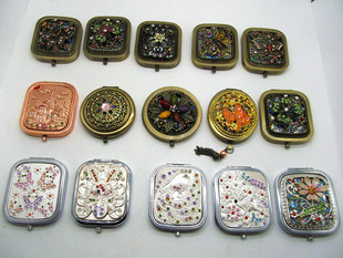 法欧式随身复古化补妆随身镜便携折叠双面有一面可放大镂空合金