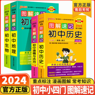 初一初二初三中考小四门生物地理会考复习资料口袋书 基础知识 2024新版 pass绿卡图解速记初中古诗文生物地理历史道德与法治人教版