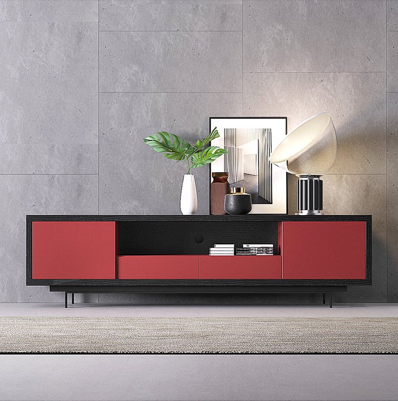 轻奢电视柜烤漆柜黑色烤漆地柜拼色电视机柜橡木黑色柜客厅定制柜