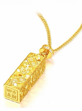 新品印花四方来财方砖碎冰冰项链女轻奢高级感吊坠配饰锁骨链饰品