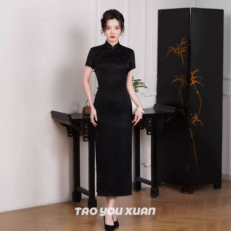 醋酸旗袍女长款2025夏季新改良订婚时尚气质中国风裙子