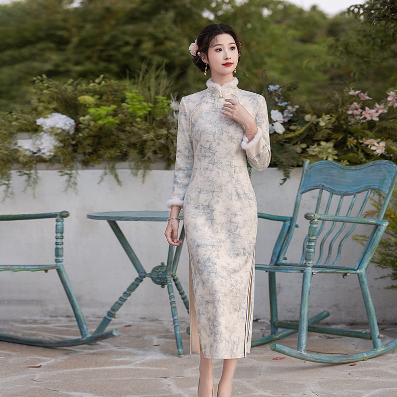 中式女童亲子装母女改良旗袍2024新款冬装儿童加厚连衣裙长袖