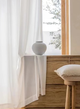 窗纱纱帘透光不透人阳台纱半遮光白色窗帘纱卧室飘窗加厚白纱垂感