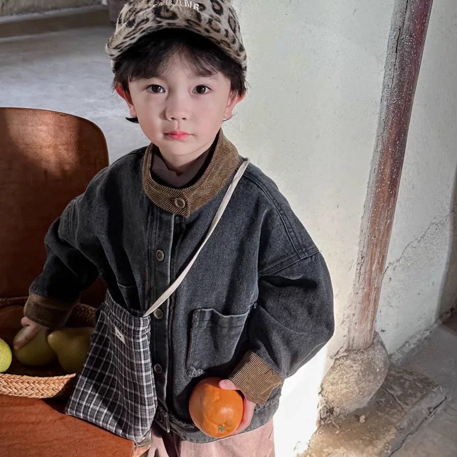 男童牛仔外套2025春秋儿童中小童宝宝撞色领森系复古风休闲夹克潮