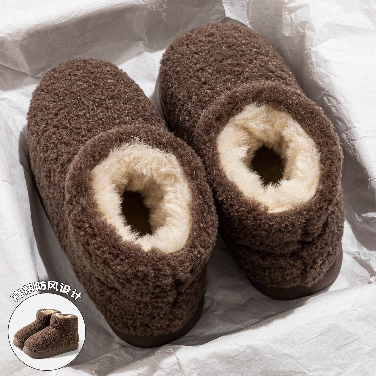高帮棉拖鞋男冬季外穿保暖羊绒羔棉鞋情侣休闲厚底防滑加绒雪地靴
