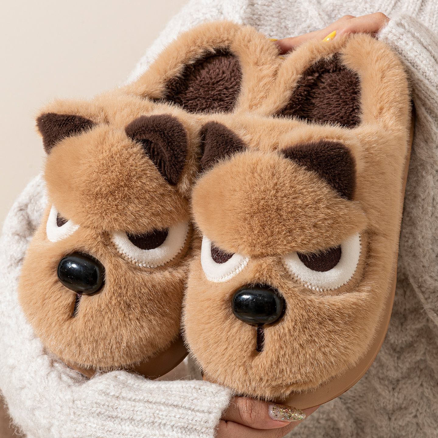 生气小狗棉拖鞋女冬居家防滑加绒加厚情侣室内包跟保暖毛绒拖鞋男