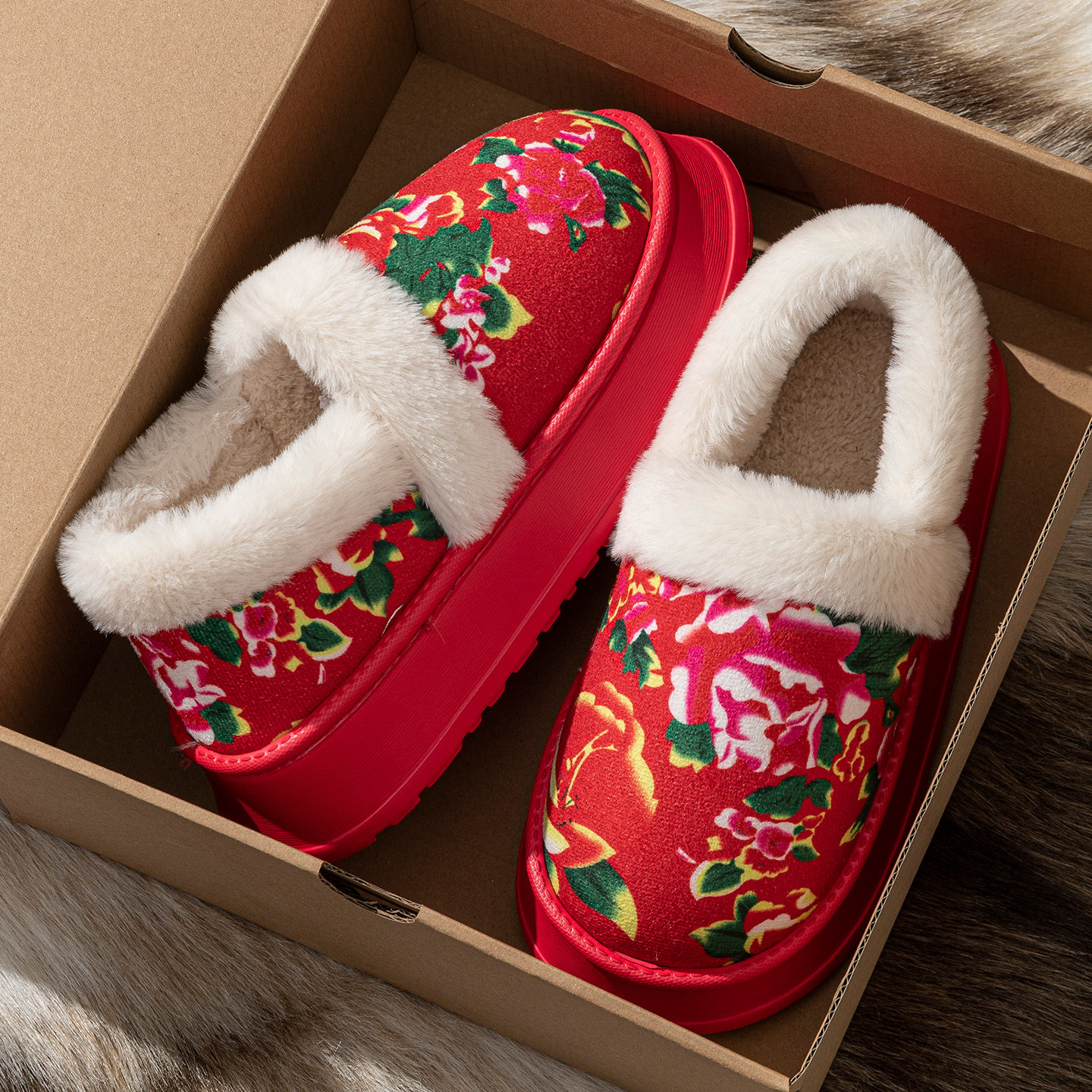 国潮风东北大花棉鞋女款外穿保暖