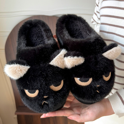 可爱卡通小猫冬季新款毛绒女棉拖