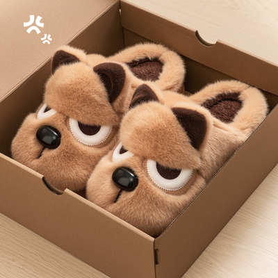 可爱愤怒小狗棉拖鞋女款保暖厚底