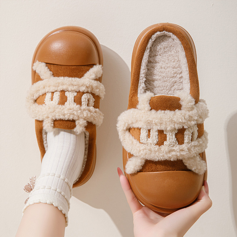 厚底勃肯半托女士鞋防滑包头办公室棉拖鞋保暖加绒居家冬季可外穿