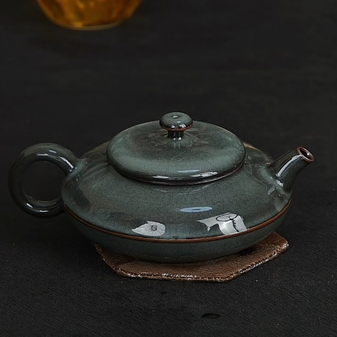 黒美虚扁壶陈卫武龙泉青瓷手工中式陶瓷高端茶具茶器泡茶壶