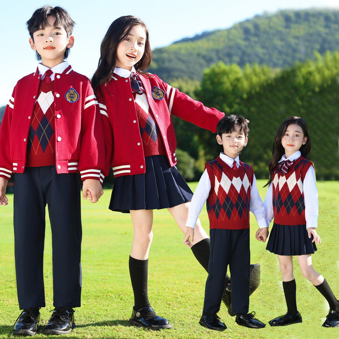 英伦学院风小学生校服套装棒球服新毛衣马甲儿童演出班服幼儿园服