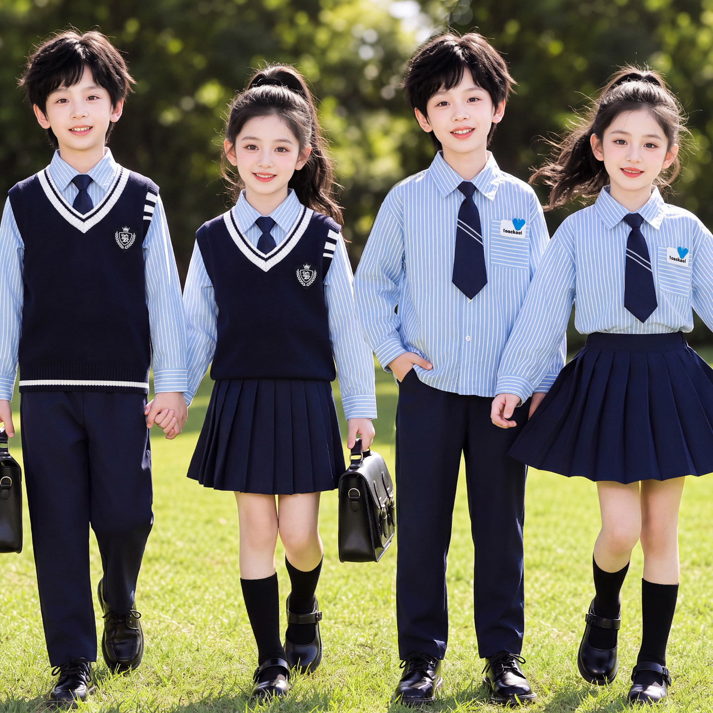 英伦风校服套装中小学生毛衣马甲衬衫三件套秋冬儿童班服幼儿园服