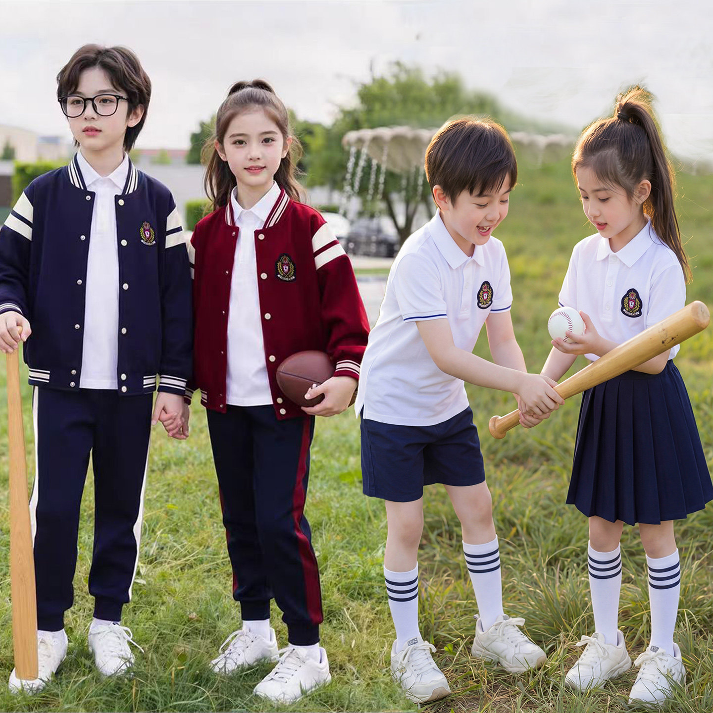 英伦学院风校服套装中小学生春秋季新款班服三件套棒球服幼儿园服