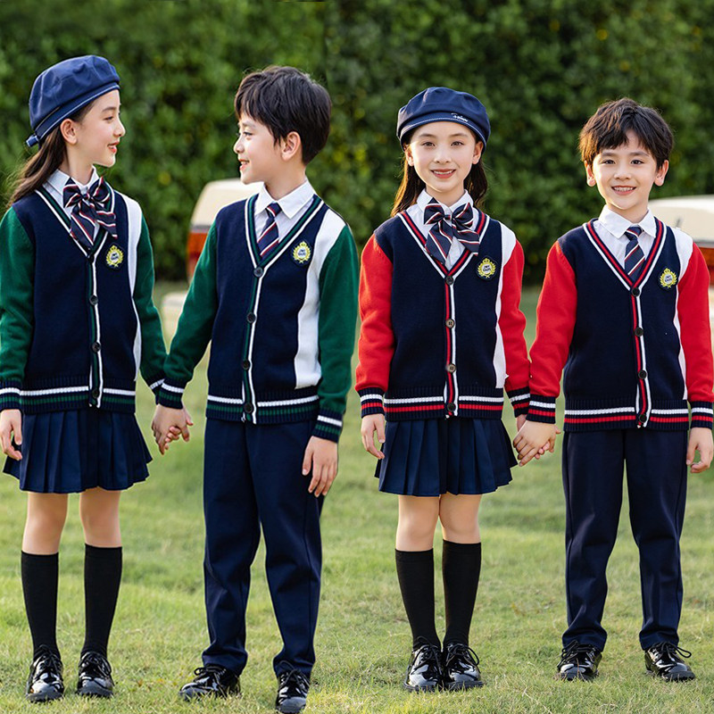 英伦学院风幼儿园服毛衣三件套春秋新款男女童演出班服小学生校服
