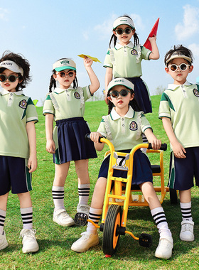 学院风绿色2025新款小学生夏季校服幼儿园演出服儿童毕业班服套装