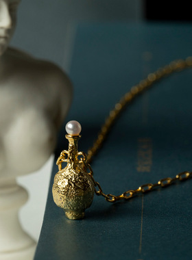 复古瓶子纯银项链镶珍珠小众高级