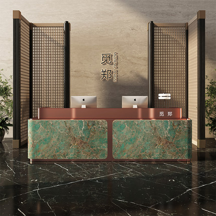 公司酒店大堂前台收银台奢石健身房培训中心吧台桌物业中心接待台