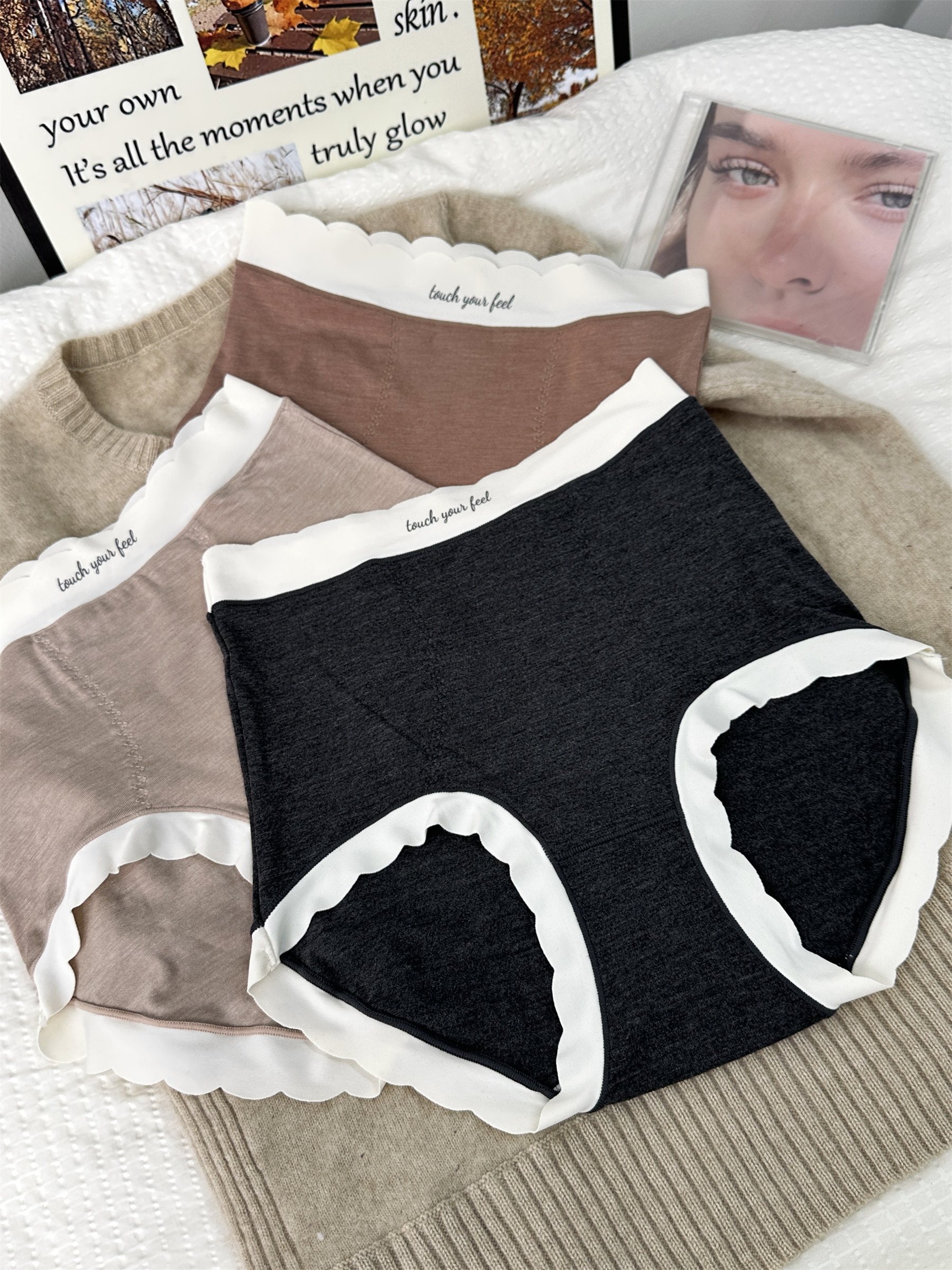 羊绒纤维高腰收腹保暖内裤女