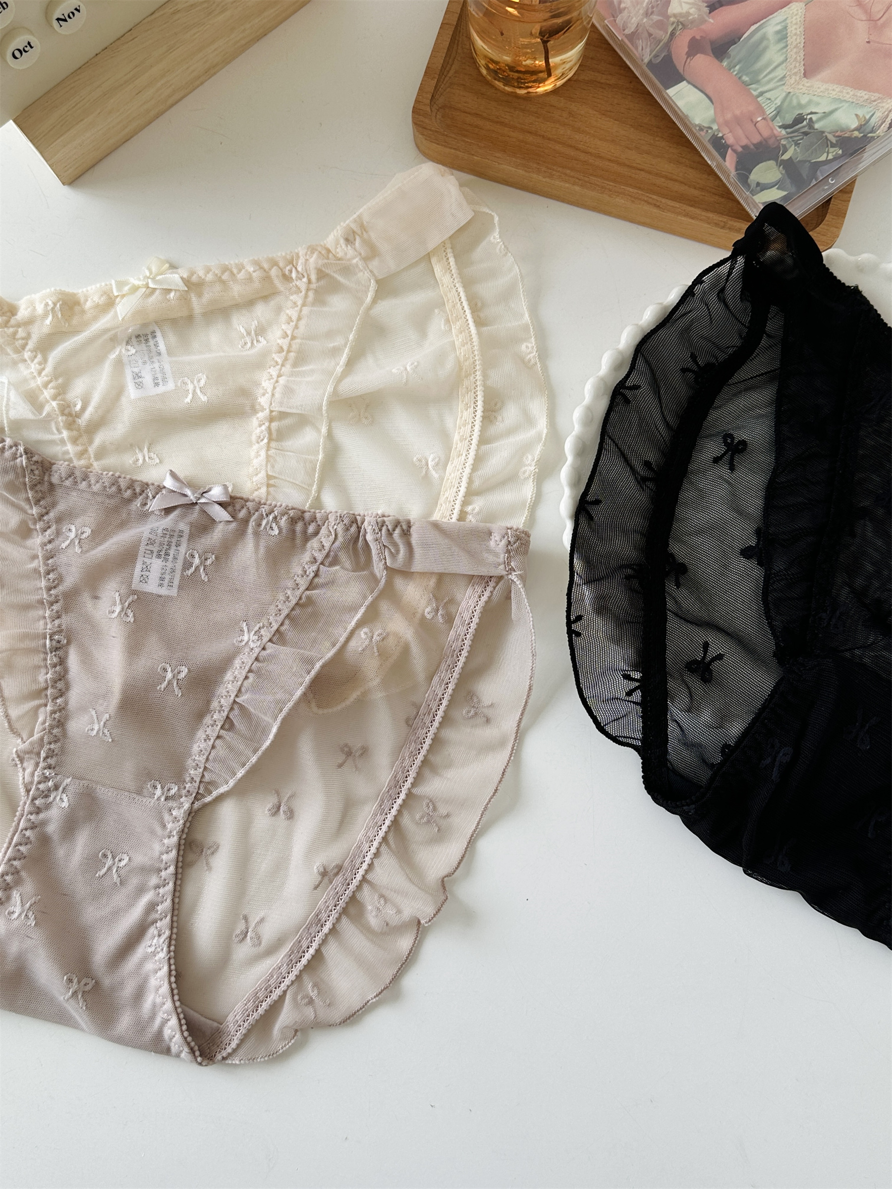 可爱性感网纱蝴蝶结满印内裤女