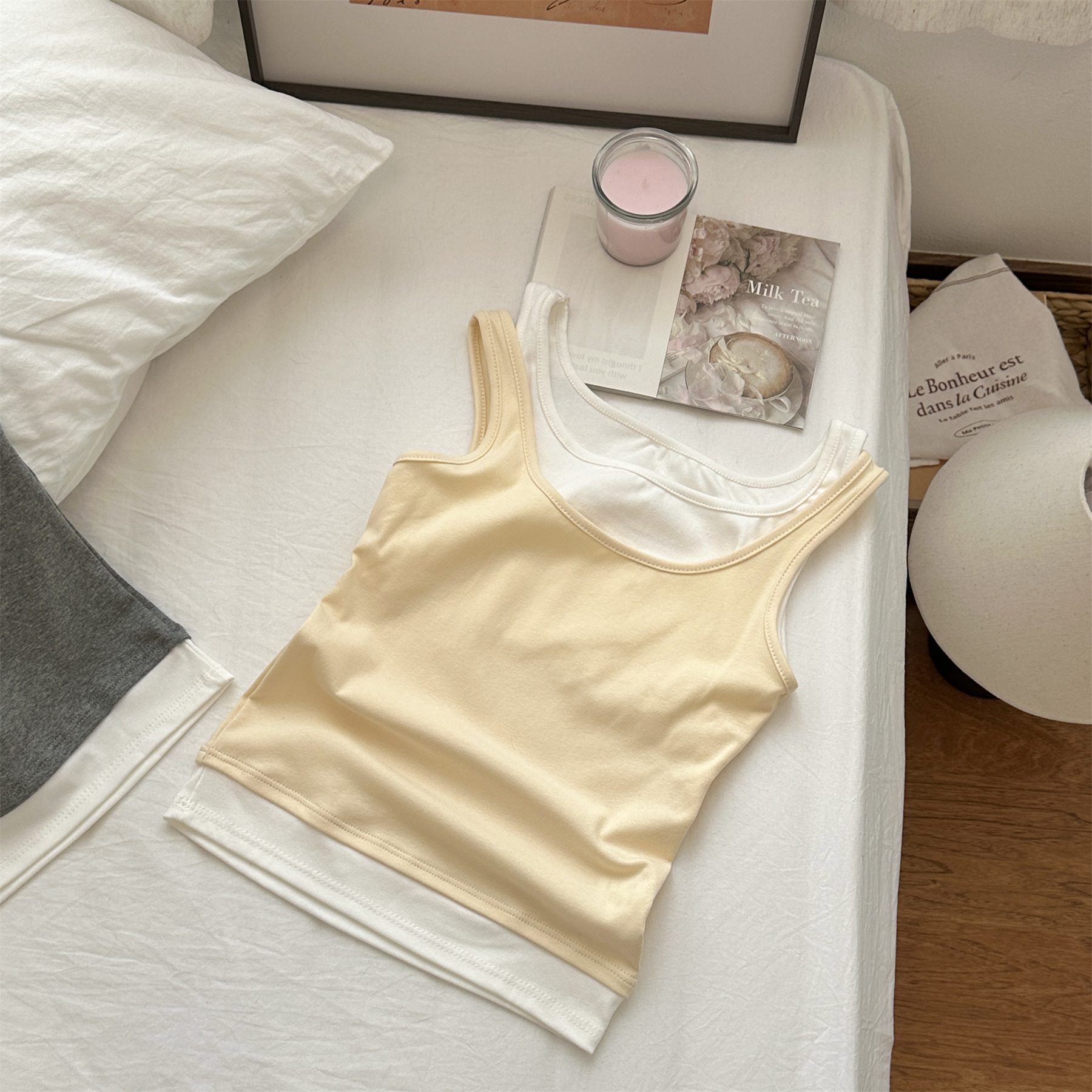 假两件打底吊带背心女简约纯棉