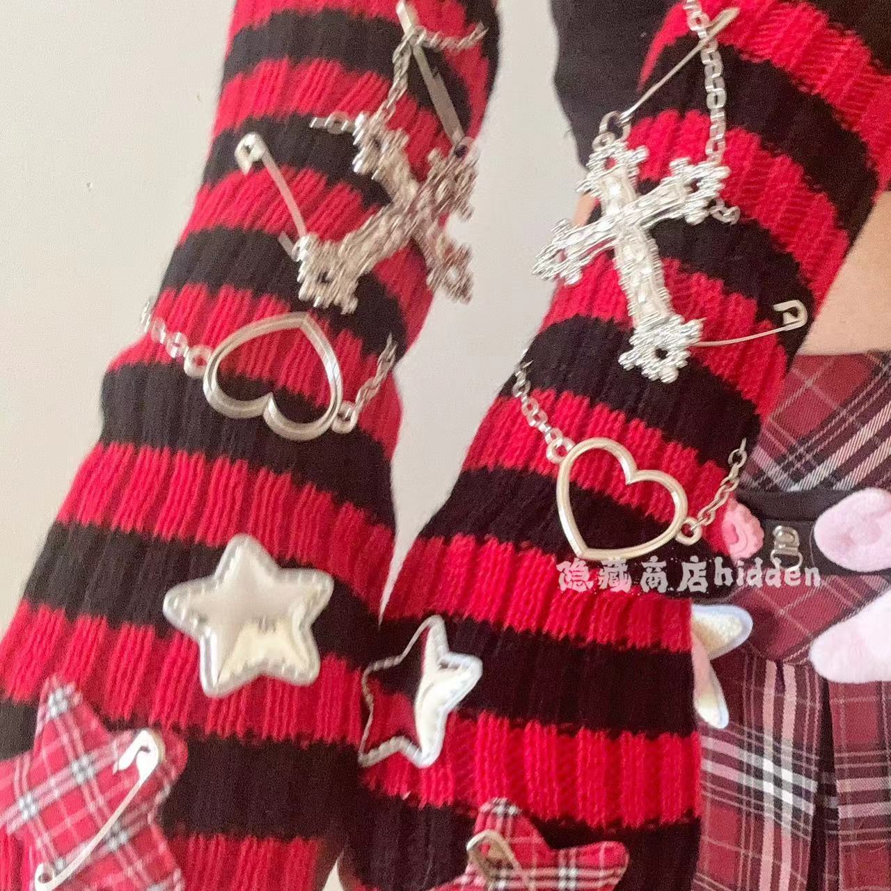 HIDDEN STORE ORIGINAL PINK Y2K GLOVES SPRING AND AUTUMN CUTE GIRLY HEART SWEET GIRL FINGER EXPOSED SUBCULTURE KNITTED SLEEVE COVER